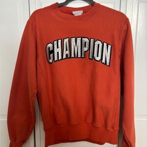 💥 Champion Orange Vintage Men’s Reverse Weave Embroidered Crewneck Sweatshirt 💥